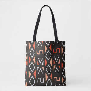 Orange African Mudcloth Contemporary Tribal Print Tote Bag
