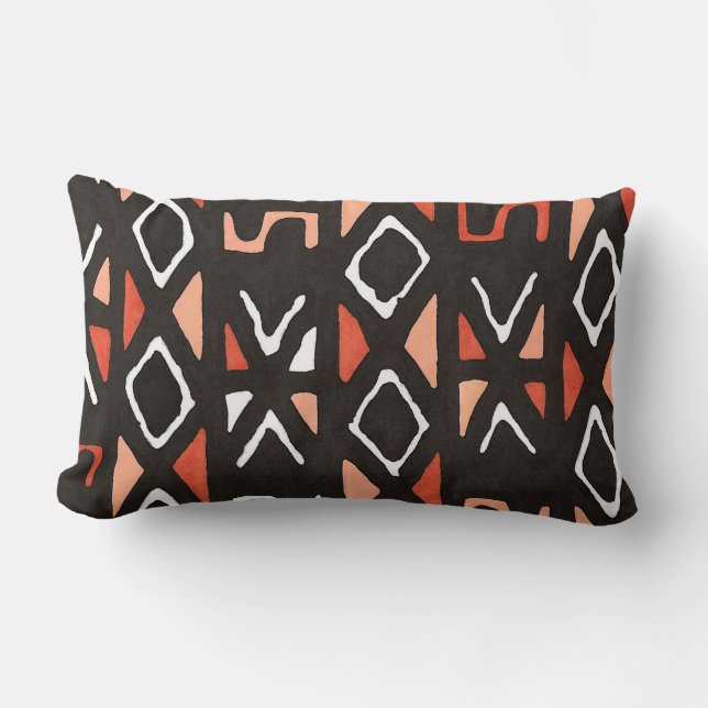 Orange African Mudcloth Tribal Print Lumbar Cushion (Front)
