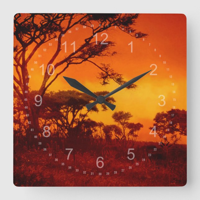 Orange African Sunset Square Wall Clock (Front)