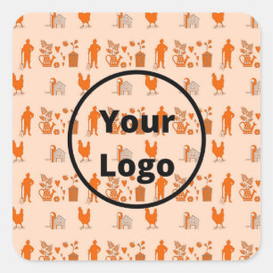Orange agriculture business pattern square sticker