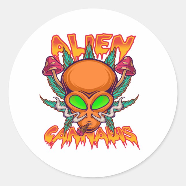 orange alien classic round sticker (Front)