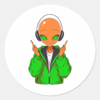 orange alien classic round sticker