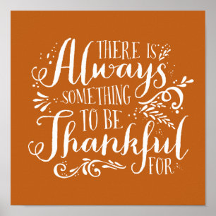 Orange Always Thankful Quote Thanksgiving Poster