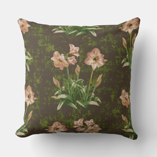 Orange Amaryllis Floral Throw Pillow (Front)