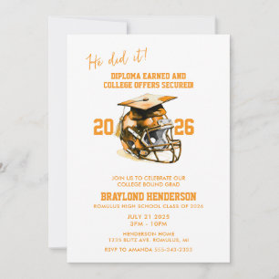Orange American Football Graduation Party Invitation