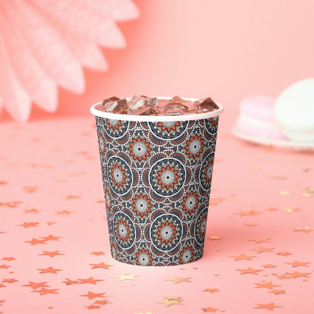 Orange ancient Islamic mandala pattern Paper Cups (Insitu)