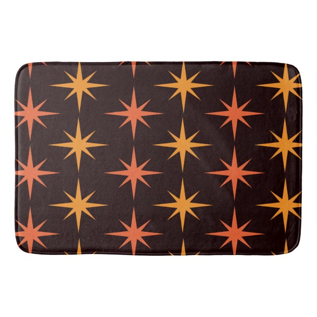 Orange and Amber Mid Century Starbursts  Bath Mat (Front)