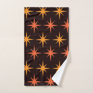 Orange and Amber Starburst Mid Century Modern Hand Towel