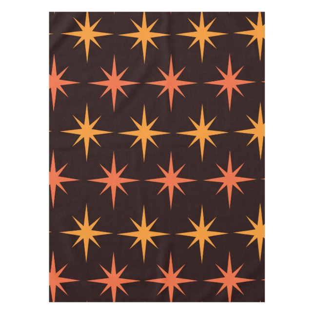 Orange and Amber Starburst Mid Century Modern  Tablecloth (Front)