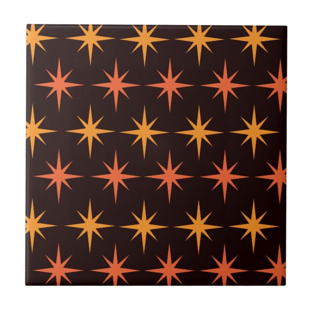 Orange and Amber Starburst Mid Century Modern  Tile (Front)