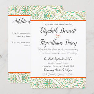 Orange and Aqua Art Nouveau Wedding Invitation