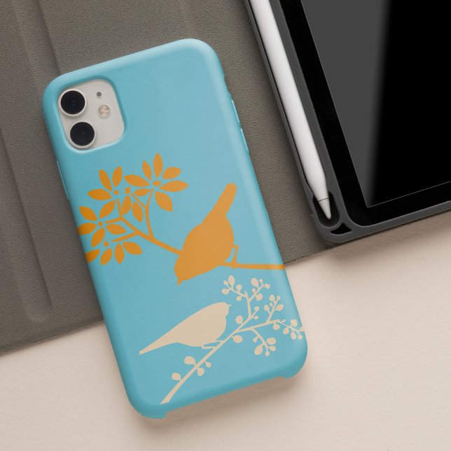 Orange and Aqua Birds and Berries Case-Mate iPhone Case (Creator Uploaded)
