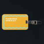 Orange and Aqua Squiggle with Text Luggage Tag<br><div class="desc">A trendy take on the wavy line squiggle frame in aqua blue on juicy orange with simple editable text for easy customisation with a name and address.</div>