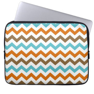 Orange and Aqua Zig Zag Chevrons Pattern Laptop Sleeve