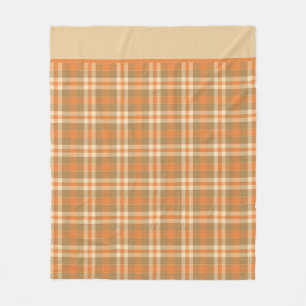 Orange And Beige Plaid Fleece Blanket