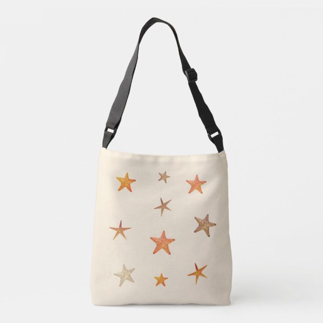 Orange and beige sea stars on ivory crossbody bag (Back)