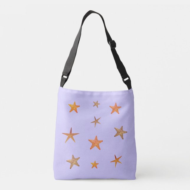 Orange and beige sea stars on light blue crossbody bag (Back)