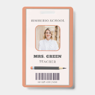Orange and Beige Simple Scribbles Teacher ID Card Badge