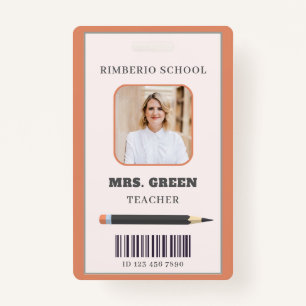 Orange and Beige Simple Scribbles Teacher ID Card ID Badge