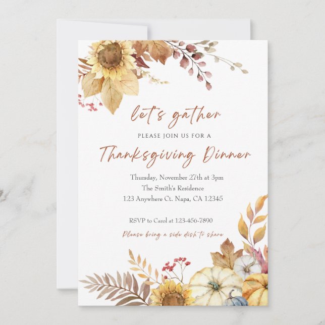 Orange and Beige Watercolor Thanksgiving Invite (Front)