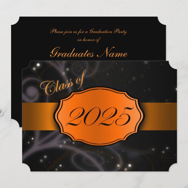 Orange and Black 2025 Graduation Invitation (Front/Back)