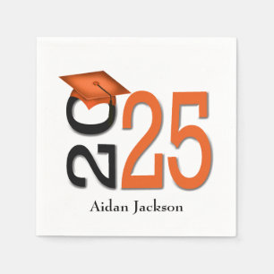 Orange and Black 2025 Graduation with Name Napkin