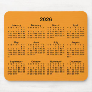 Orange and Black 2026 Calendar Mouse Mat