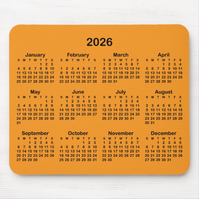 Orange and Black 2026 Calendar Mouse Mat (Front)