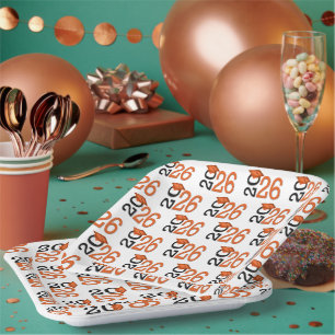 Orange and Black 2026 Graduation Paper Plate