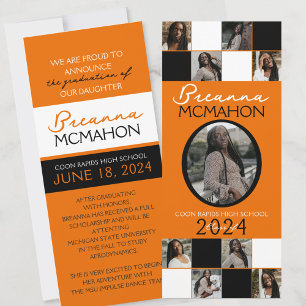 Orange and Black 9 Photo Graduation Announcement