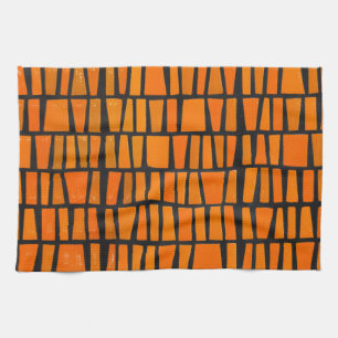 Orange and black african tribal pattern tea towel