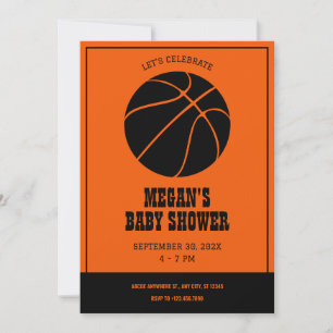 Orange and black basketball BABY SHOWER invitation