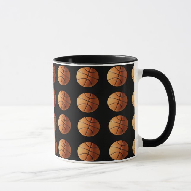 Orange And Black Basketball Pattern, Mug (Right)