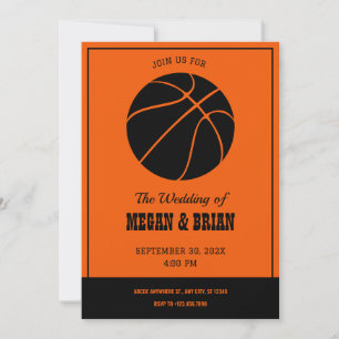 Orange and black basketball Wedding Invitation