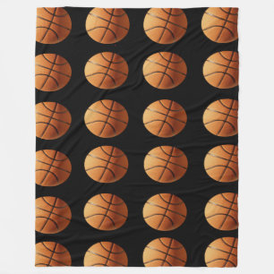 Orange And Black Basketballs Pattern, Large Fleece Blanket