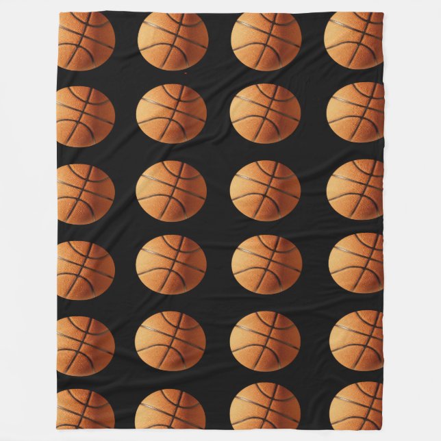 Orange And Black Basketballs Pattern, Large Fleece Blanket (Front)