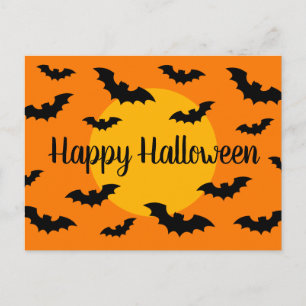 Orange and black bats Happy Halloween postcards