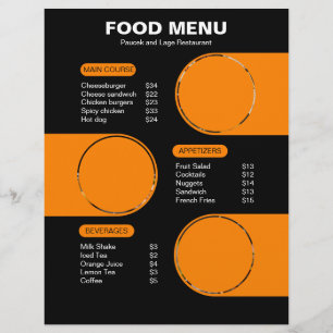 Orange and Black Bold Geometric Restaurant Menu