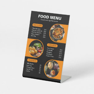 Orange and Black Bold Geometric Restaurant Menu Pedestal Sign