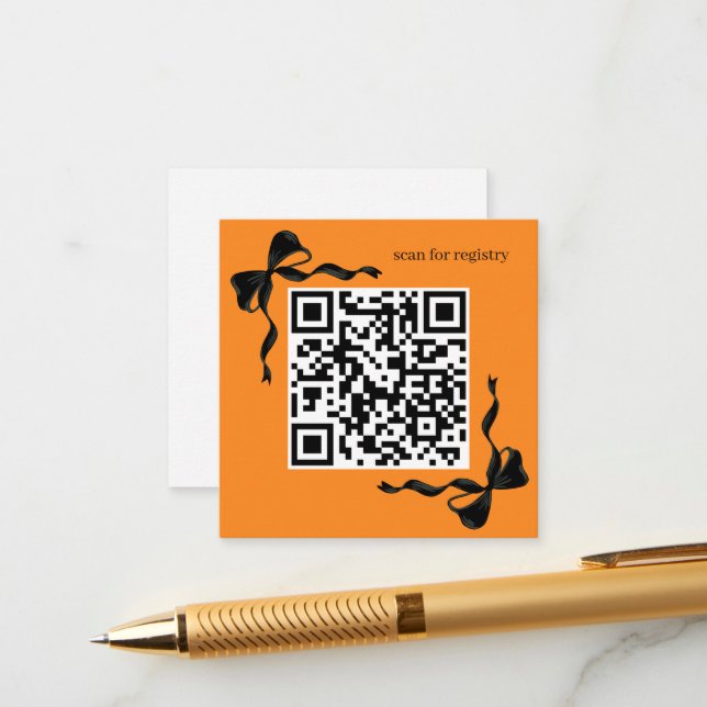 Orange and Black Bows Registry QR code  Enclosure Card (Front/Back In Situ)