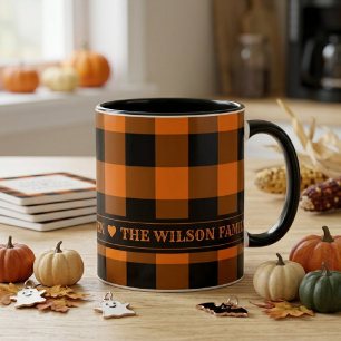 Orange and Black Buffalo Check Custom Halloween Mug
