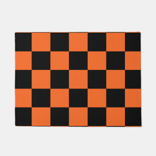 Orange and Black Buffalo Check Plaid Doormat