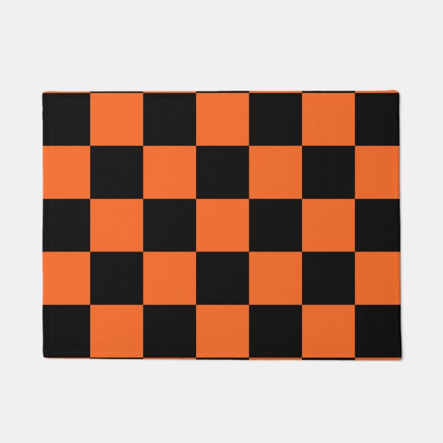 Orange and Black Buffalo Check Plaid Doormat (Front)