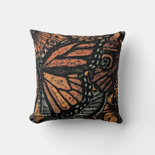 Orange and black butterfly fantasy art cushion