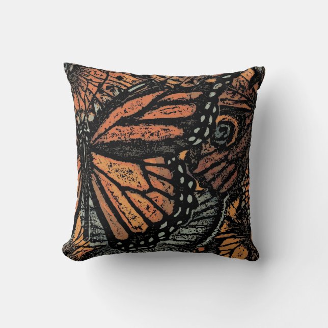 Orange and black butterfly fantasy art cushion (Front)