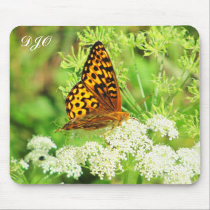 Orange and Black Butterfly on White Flower Mouse Mat