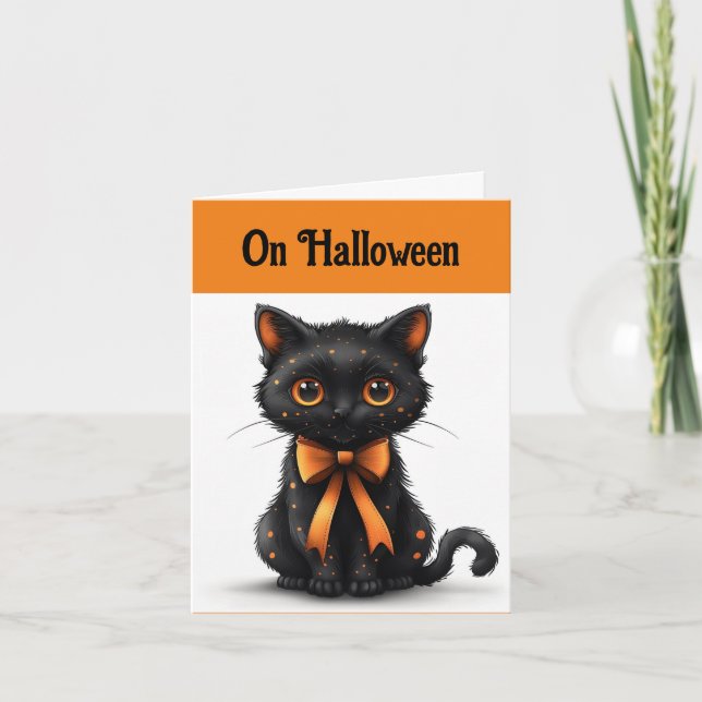 Orange And Black Cat Greeting Card (Front)