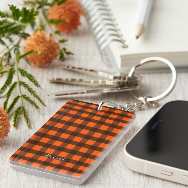 Orange and Black Checker Key Ring (Front Right)