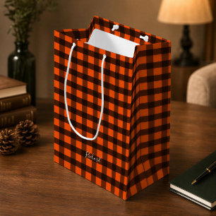 Orange and Black Checker Medium Gift Bag