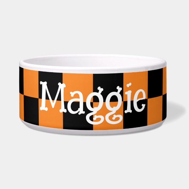 Orange and Black Chequered Halloween Pet Name (Front)